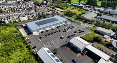 Aerial video of LIDL Ballymoney County Antrim Northern Ireland